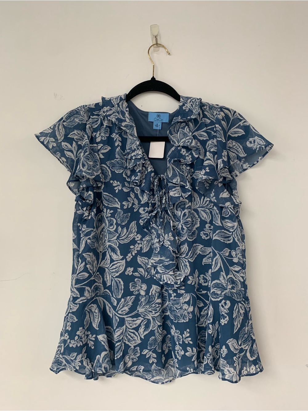 CeCe blue and white floral blouse